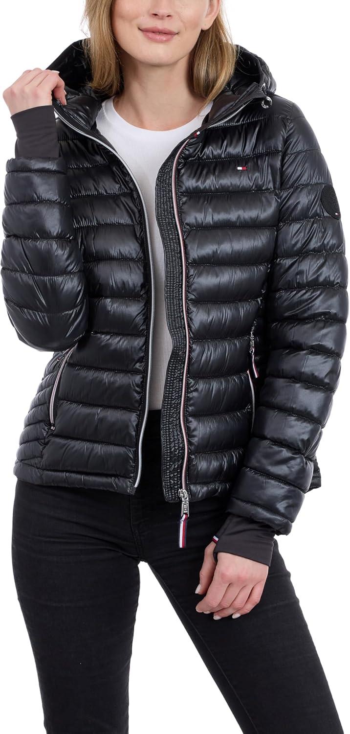 imageTommy Hilfiger womens Puffer Jacket Lightweight Packable Jacket With Hood amp BagBlack