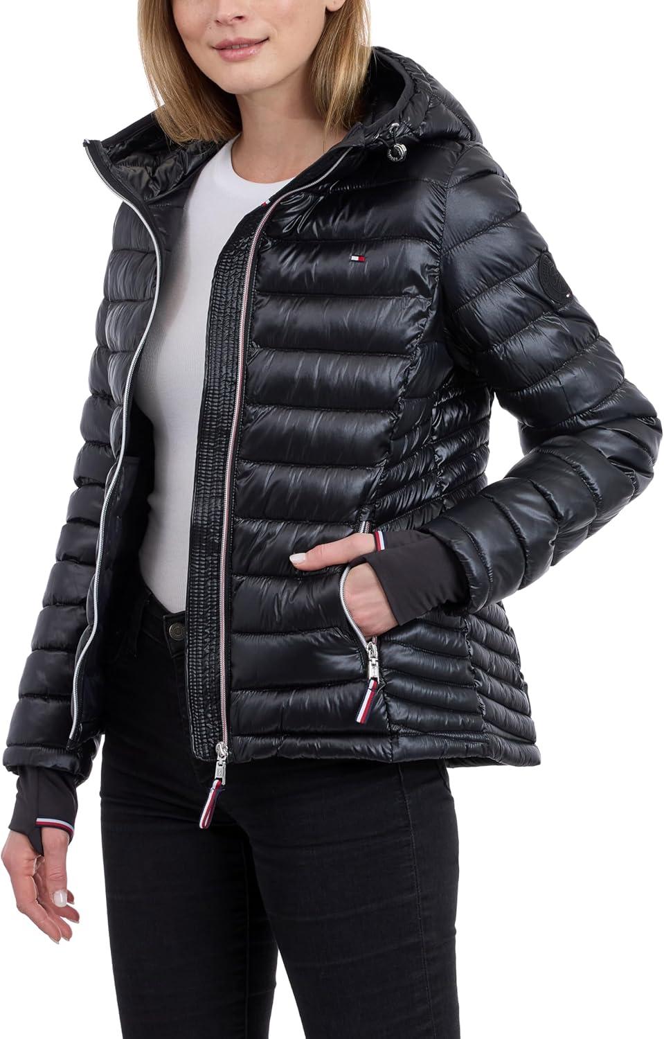 imageTommy Hilfiger womens Puffer Jacket Lightweight Packable Jacket With Hood amp BagBlack