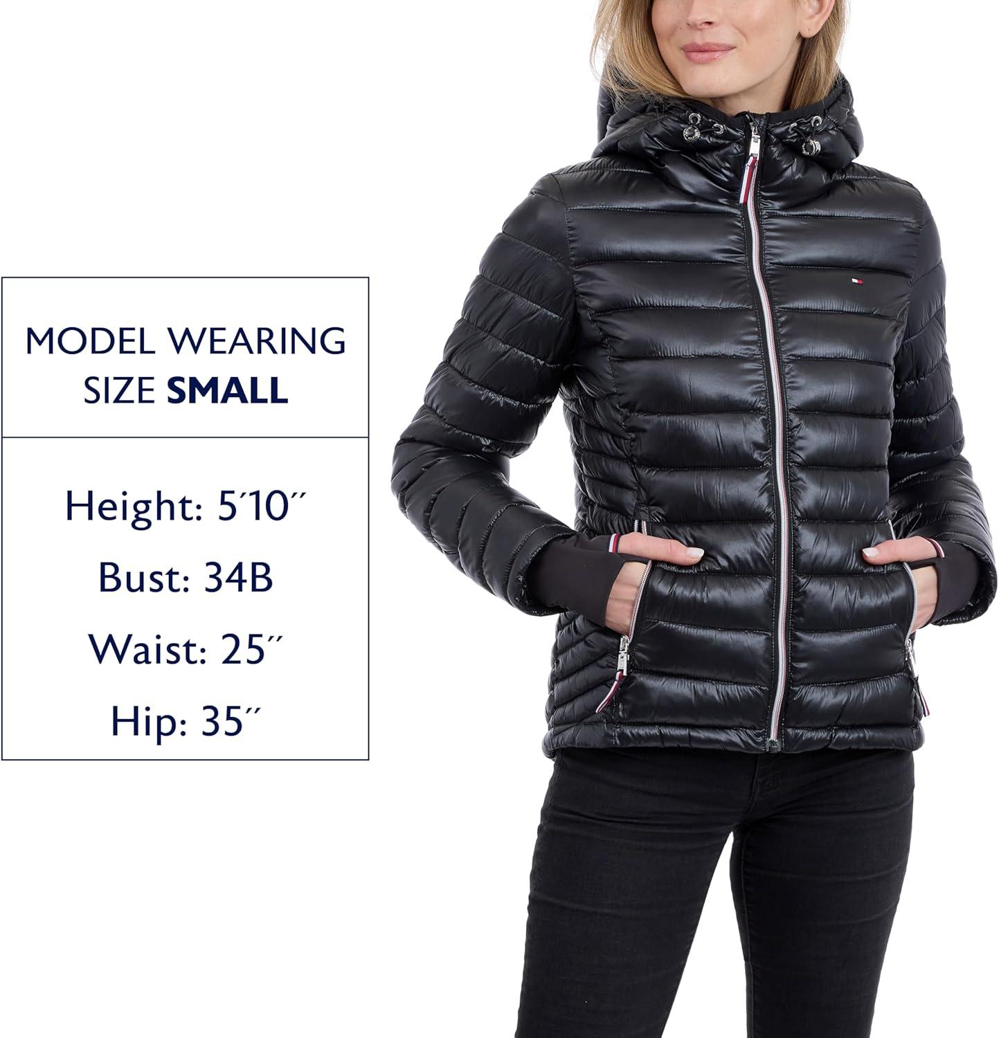 imageTommy Hilfiger womens Puffer Jacket Lightweight Packable Jacket With Hood amp BagBlack
