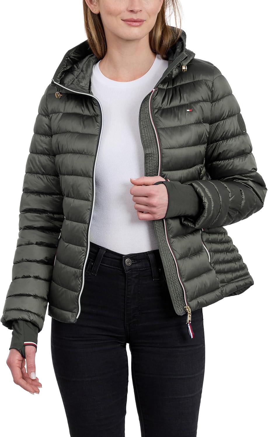 imageTommy Hilfiger womens Puffer Jacket Lightweight Packable Jacket With Hood amp BagOlive