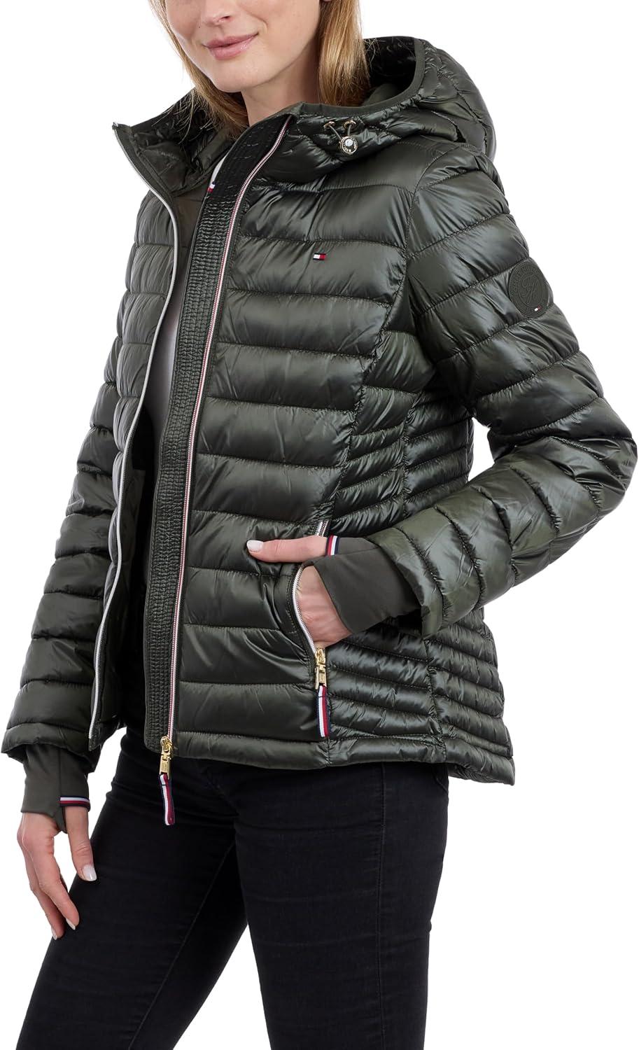 imageTommy Hilfiger womens Puffer Jacket Lightweight Packable Jacket With Hood amp BagOlive