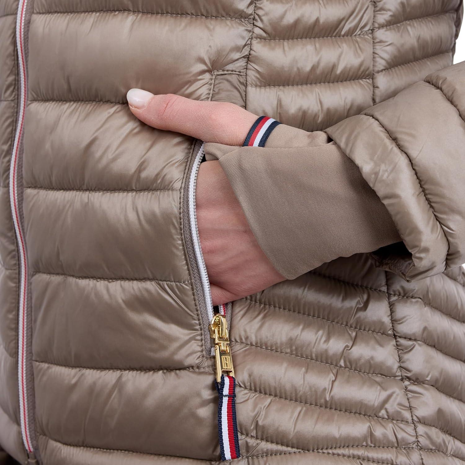 imageTommy Hilfiger womens Puffer Jacket Lightweight Packable Jacket With Hood amp BagTaupe