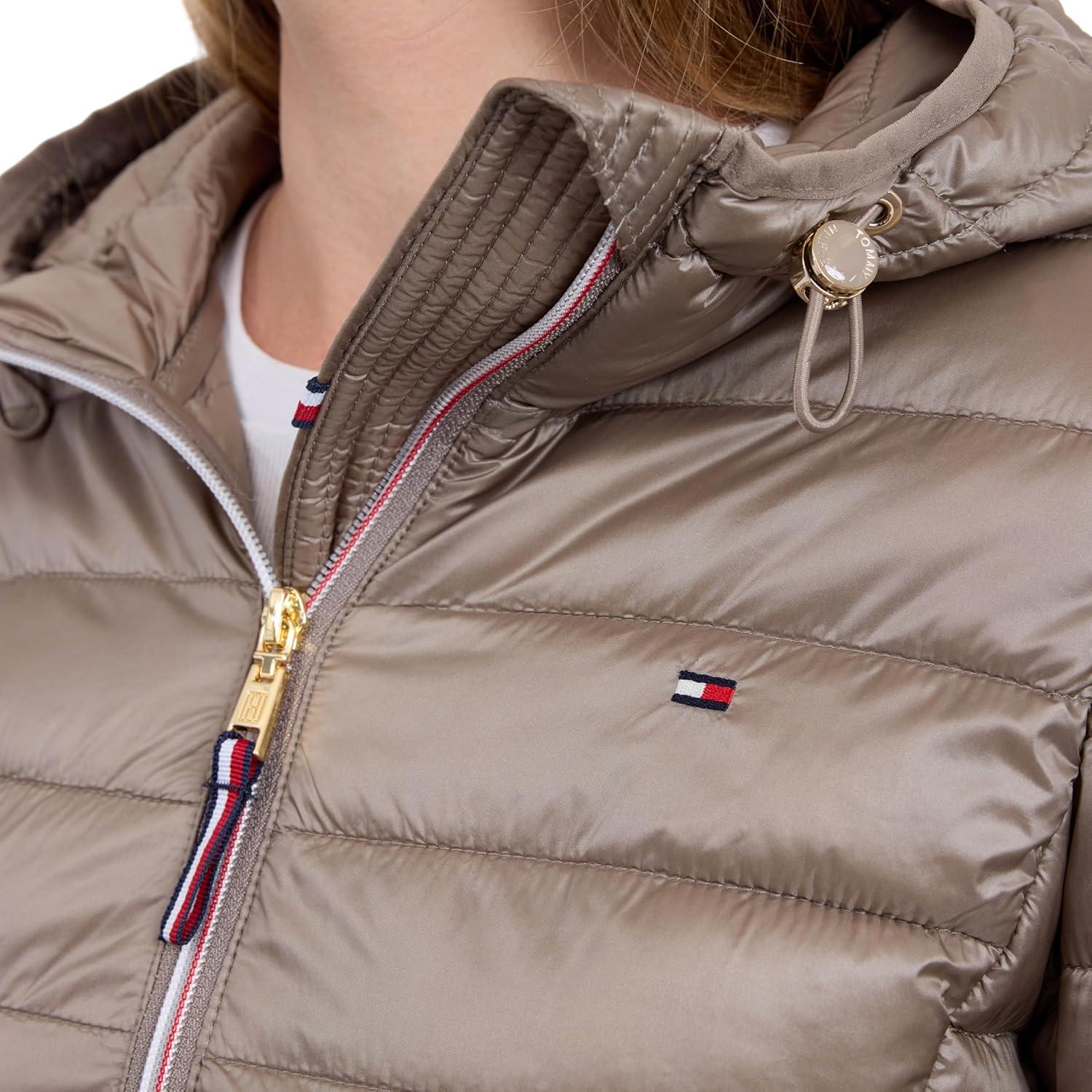 imageTommy Hilfiger womens Puffer Jacket Lightweight Packable Jacket With Hood amp BagTaupe
