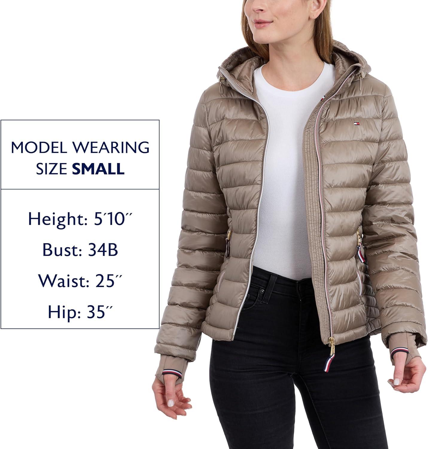 imageTommy Hilfiger womens Puffer Jacket Lightweight Packable Jacket With Hood amp BagTaupe
