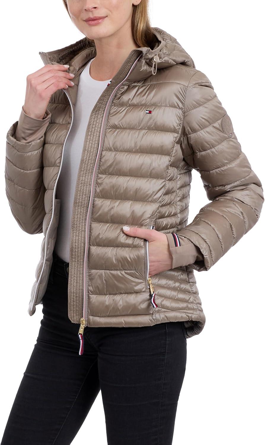 imageTommy Hilfiger womens Puffer Jacket Lightweight Packable Jacket With Hood amp BagTaupe