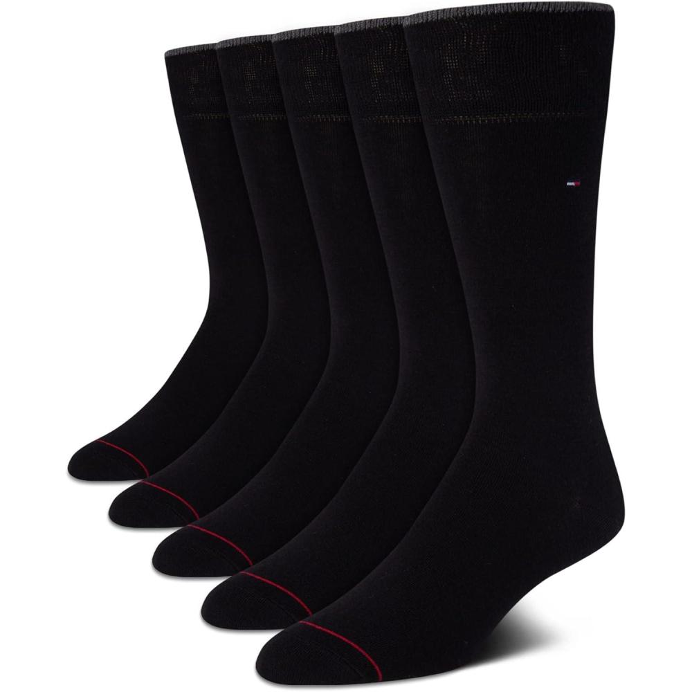 imageTommy Hilfiger Mens Dress Socks 5 Pack Lightweight Everyday Crew Work Socks for Men for Casual amp Formal Wear Size 712Black