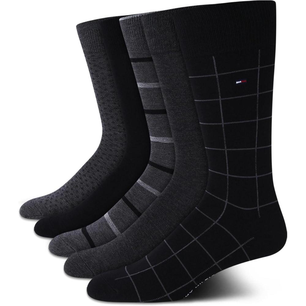 imageTommy Hilfiger Mens Dress Socks 5 Pack Lightweight Everyday Crew Work Socks for Men for Casual amp Formal Wear Size 712BlackGrey