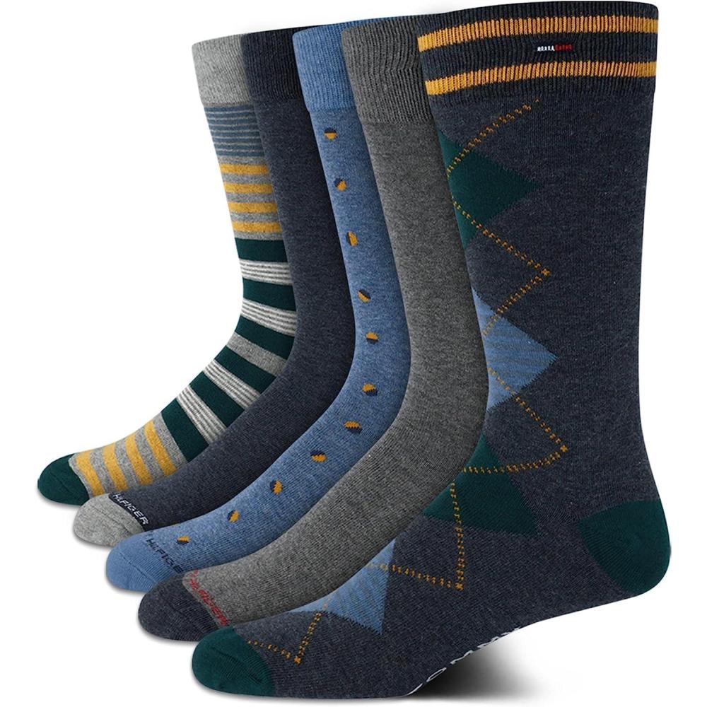 imageTommy Hilfiger Mens Dress Socks 5 Pack Lightweight Everyday Crew Work Socks for Men for Casual amp Formal Wear Size 712BlueGreenMulti