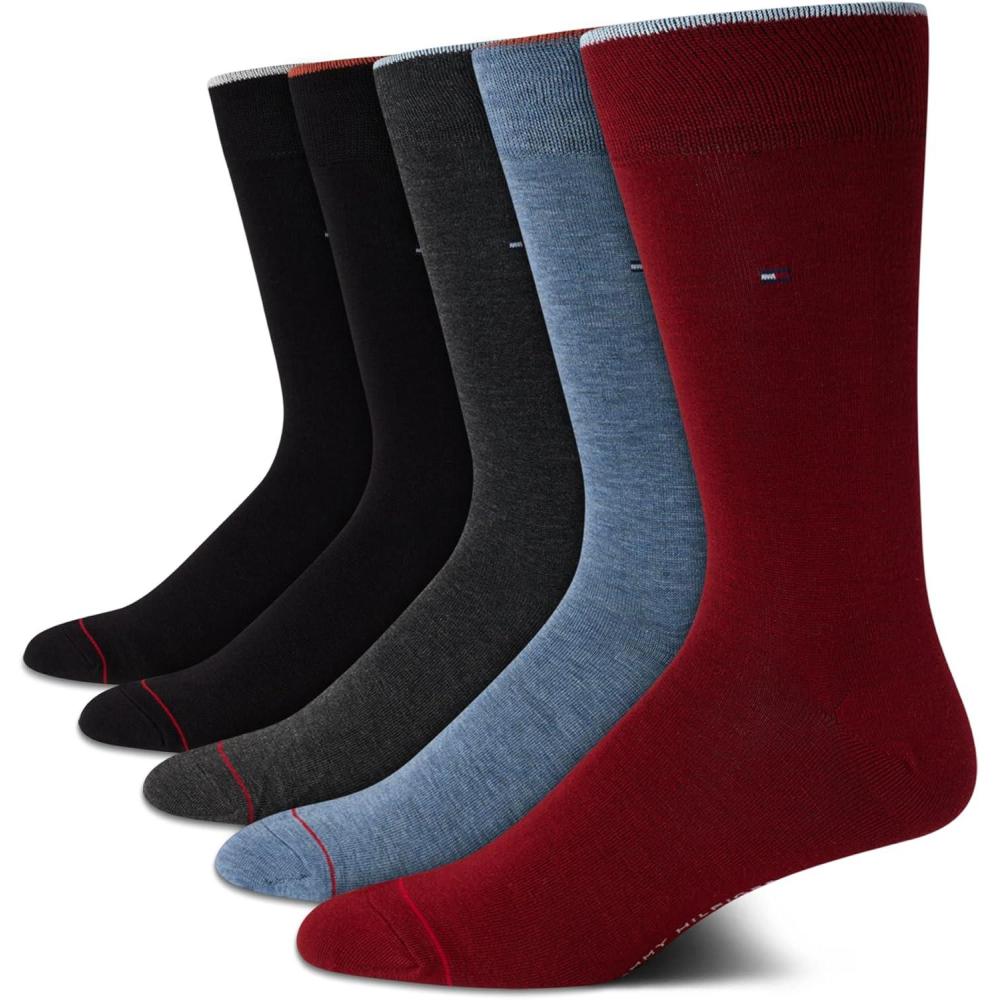 imageTommy Hilfiger Mens Dress Socks  5 Pack Lightweight Everyday Crew Work Socks for Men for Casual amp Formal Wear Size 712Burgundy Assorted