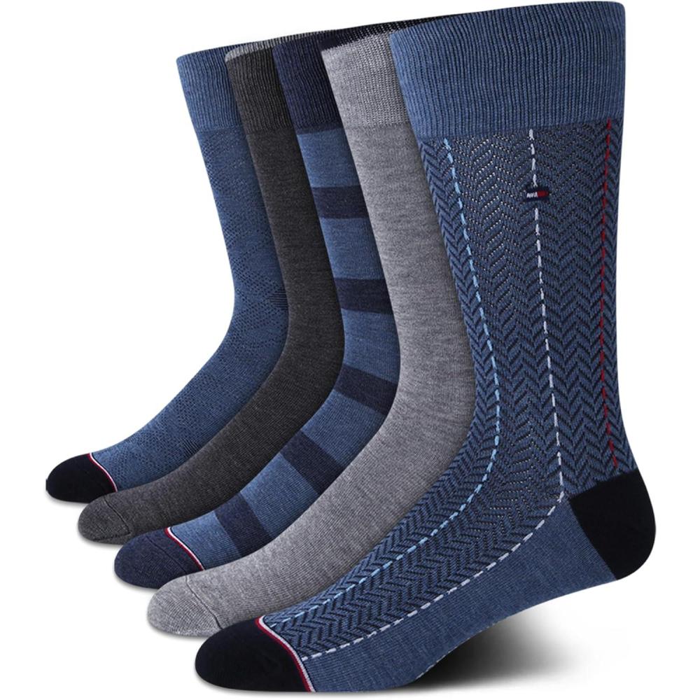 imageTommy Hilfiger Mens Dress Socks  5 Pack Lightweight Everyday Crew Work Socks for Men for Casual amp Formal Wear Size 712Denim Heather Assorted