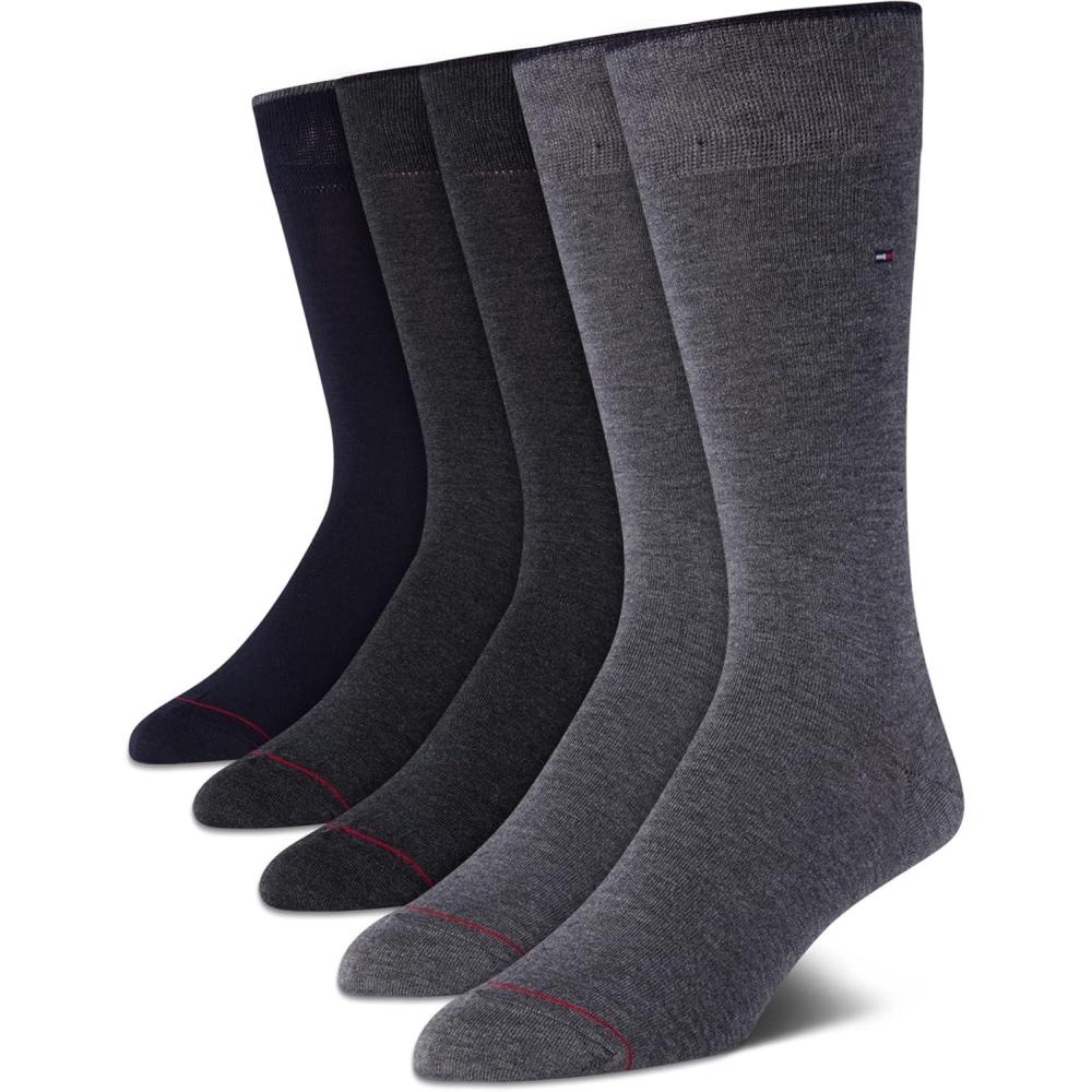 imageTommy Hilfiger Mens Dress Socks 5 Pack Lightweight Everyday Crew Work Socks for Men for Casual amp Formal Wear Size 712GreysNavy