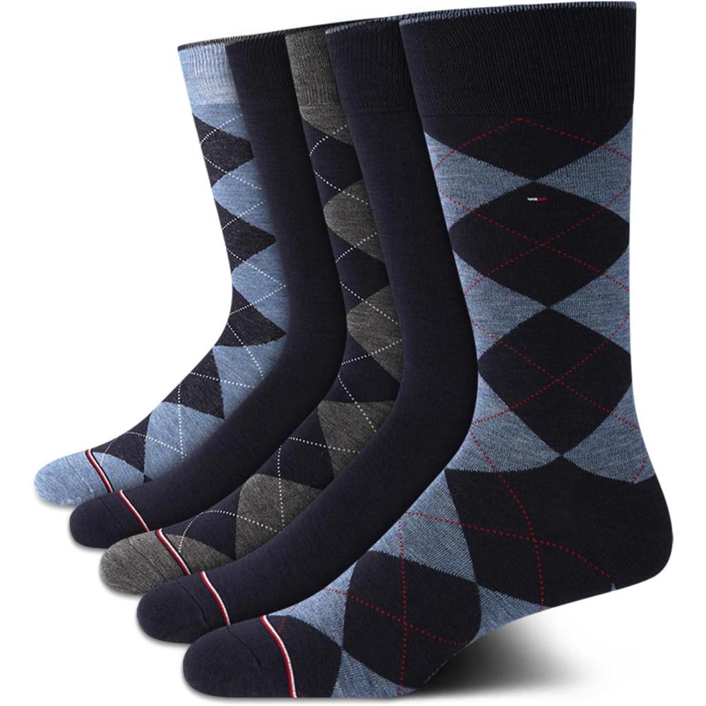 imageTommy Hilfiger Mens Dress Socks  5 Pack Lightweight Everyday Crew Work Socks for Men for Casual amp Formal Wear Size 712Navy Argyle
