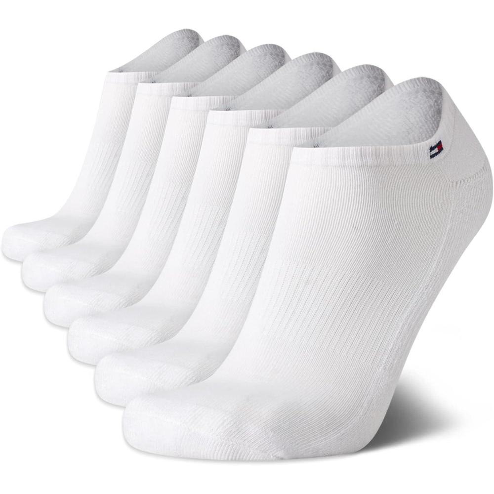 imageTommy Hilfiger Mens No Show Socks  6 Pack Cushioned Performance Stretch Athletic Low Cut Socks for MenAll White