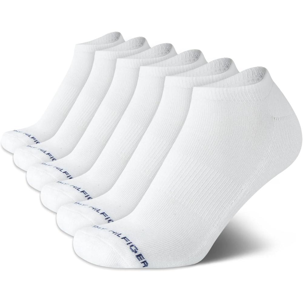 imageTommy Hilfiger Mens No Show Socks 6 Pack Cushioned Performance Stretch Athletic Low Cut Socks for MenPure White