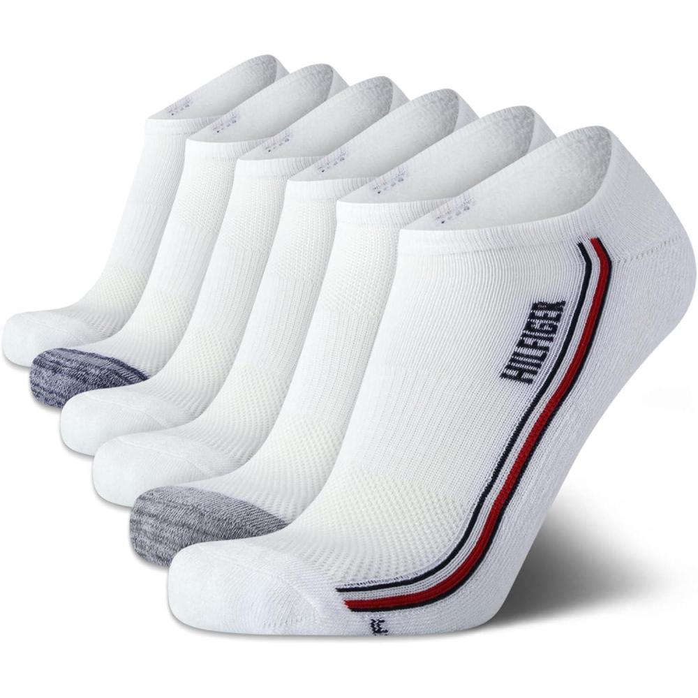 imageTommy Hilfiger Mens No Show Socks 6 Pack Cushioned Performance Stretch Athletic Low Cut Socks for MenWhiteGrey