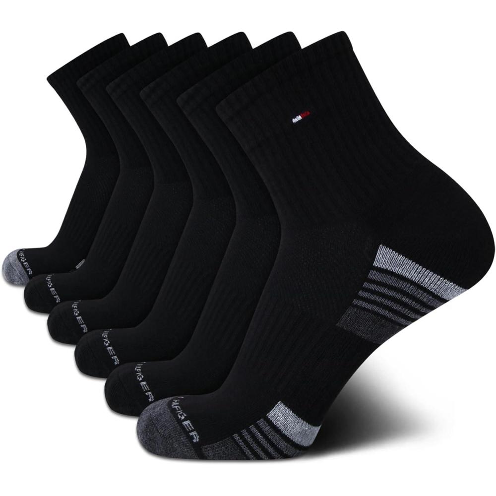 imageTommy Hilfiger Mens Quarter Socks 6 Pack Athletic Performance Cushioned High Quarter Length Ankle Socks for Men for RunningBlack Multi