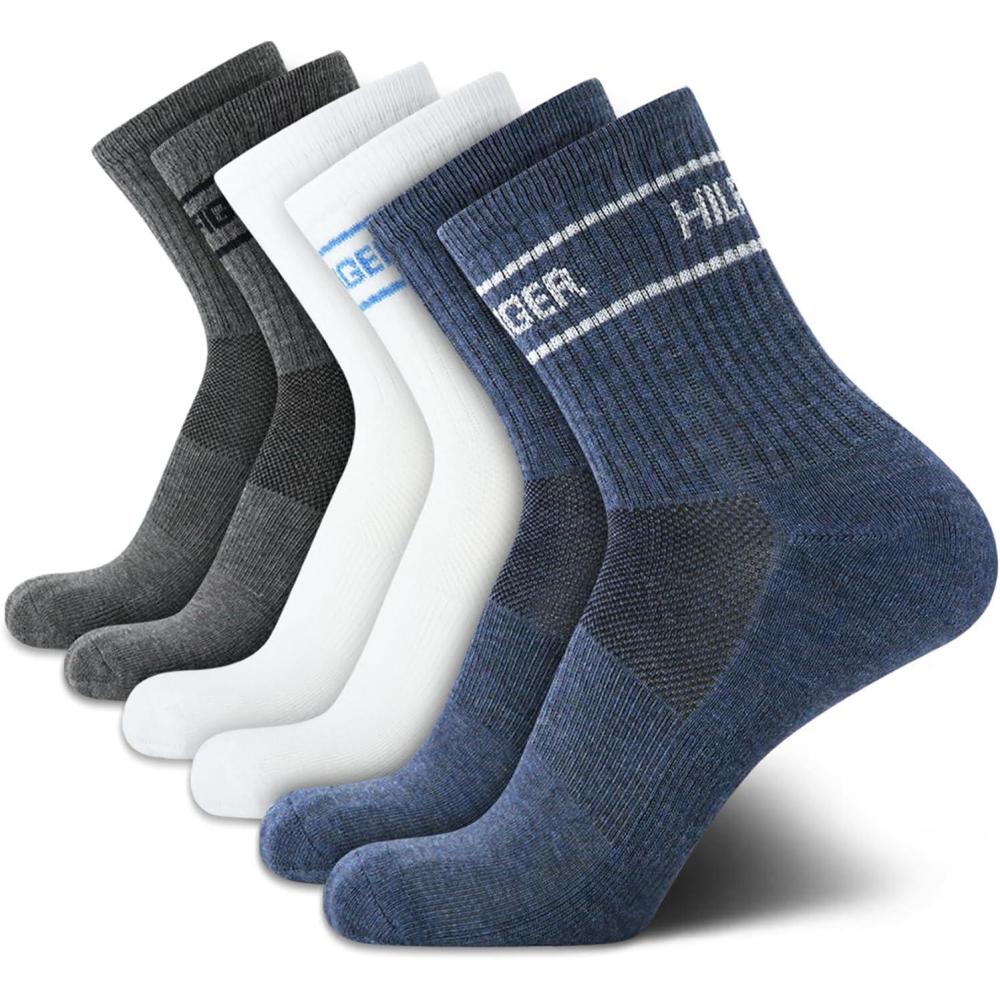 imageTommy Hilfiger Mens Quarter Socks 6 Pack Athletic Performance Cushioned High Quarter Length Ankle Socks for Men for RunningDenim Heather