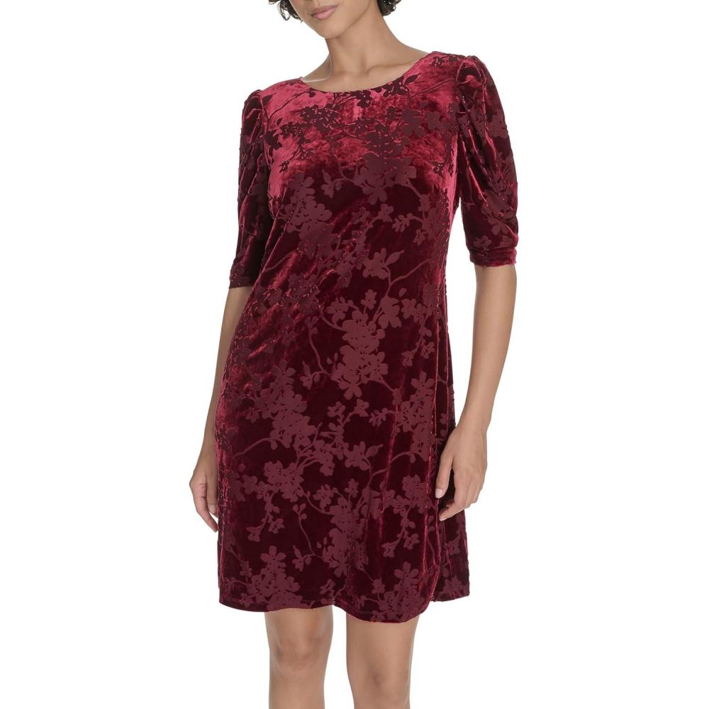imageTommy Hilfiger Womens 12 Sleeve Boat Neck Cotton Shift Mini DressBeet Red