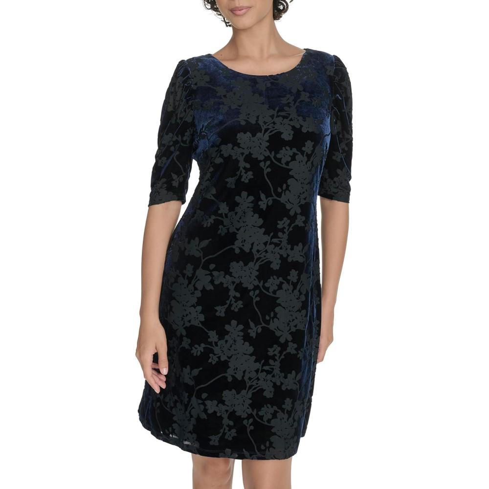 imageTommy Hilfiger Womens 12 Sleeve Boat Neck Cotton Shift Mini DressSky Captain