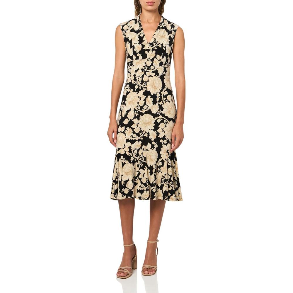imageTommy Hilfiger Womens Cap Sleeve V Neck Empire Midi DressBlack Sand