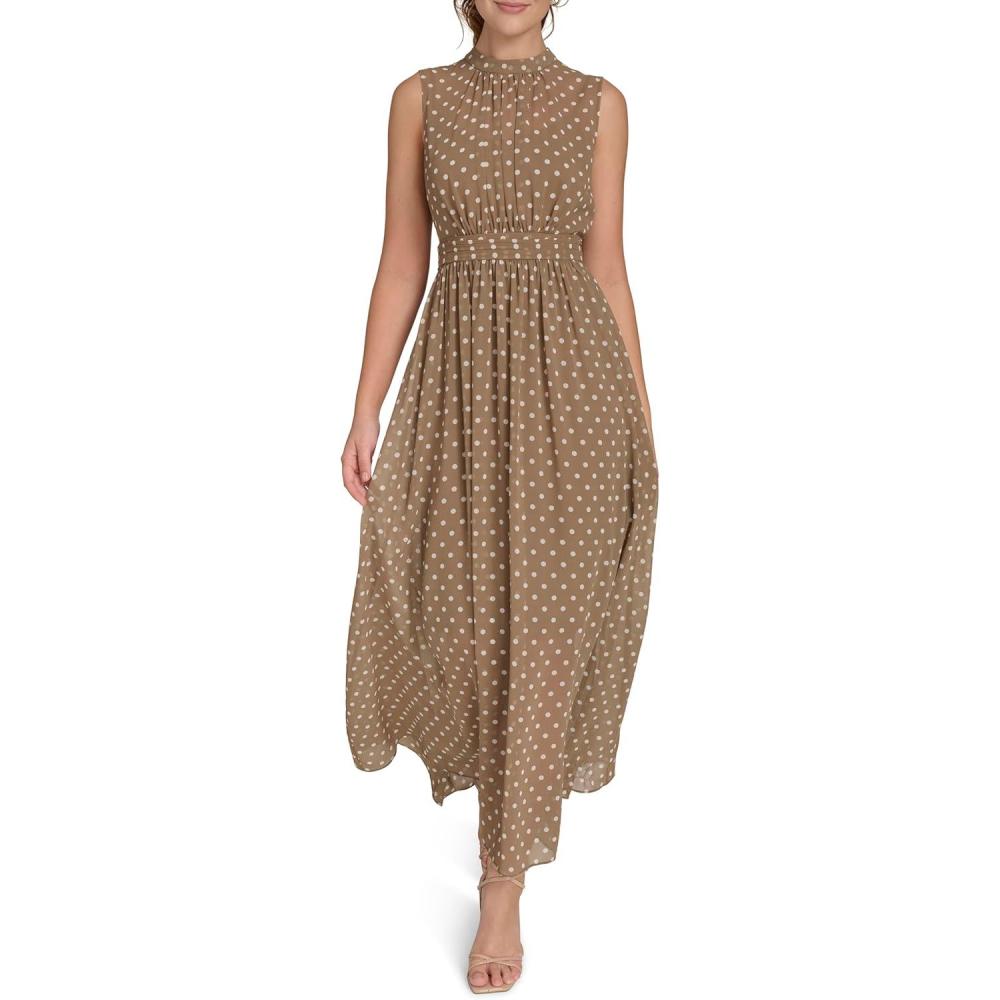 imageTommy Hilfiger Womens Flattering Fancy Maxi Sleeveless DressCaribou Ivory