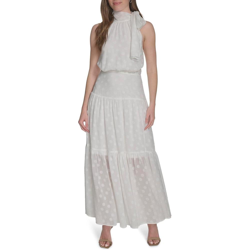 imageTommy Hilfiger Womens Halter Neck Sleeveless Maxi DressIvory