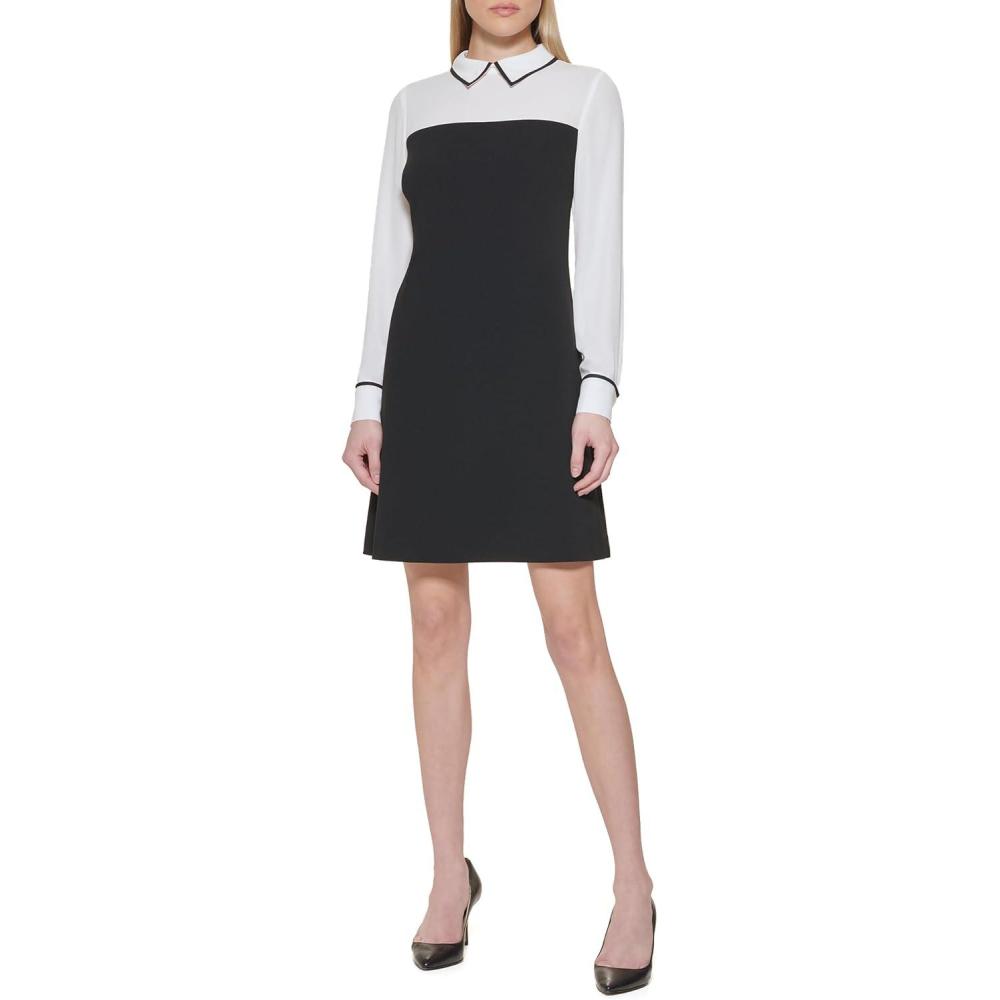 imageTommy Hilfiger Womens Long Sleeve Collared Twofer Shift Mini DressBlack