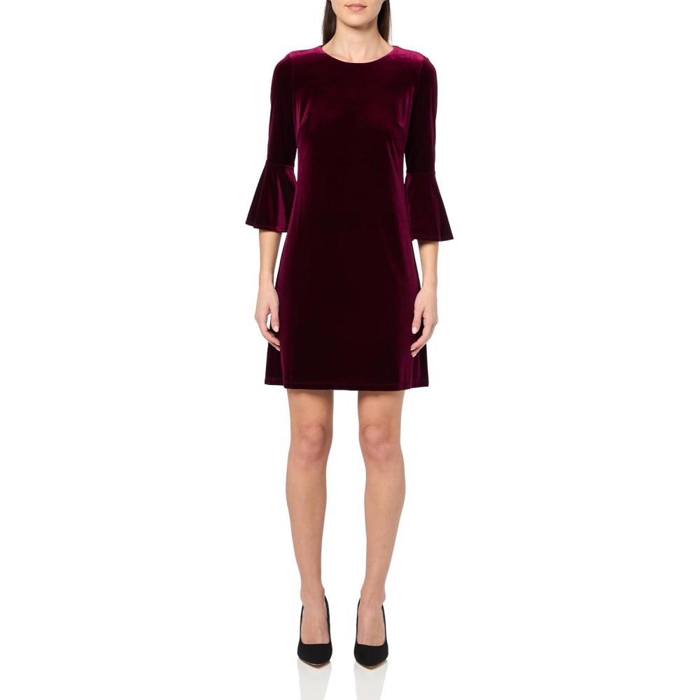 imageTommy Hilfiger Womens Long Sleeve Round Neck Shift DressMajestic Wine