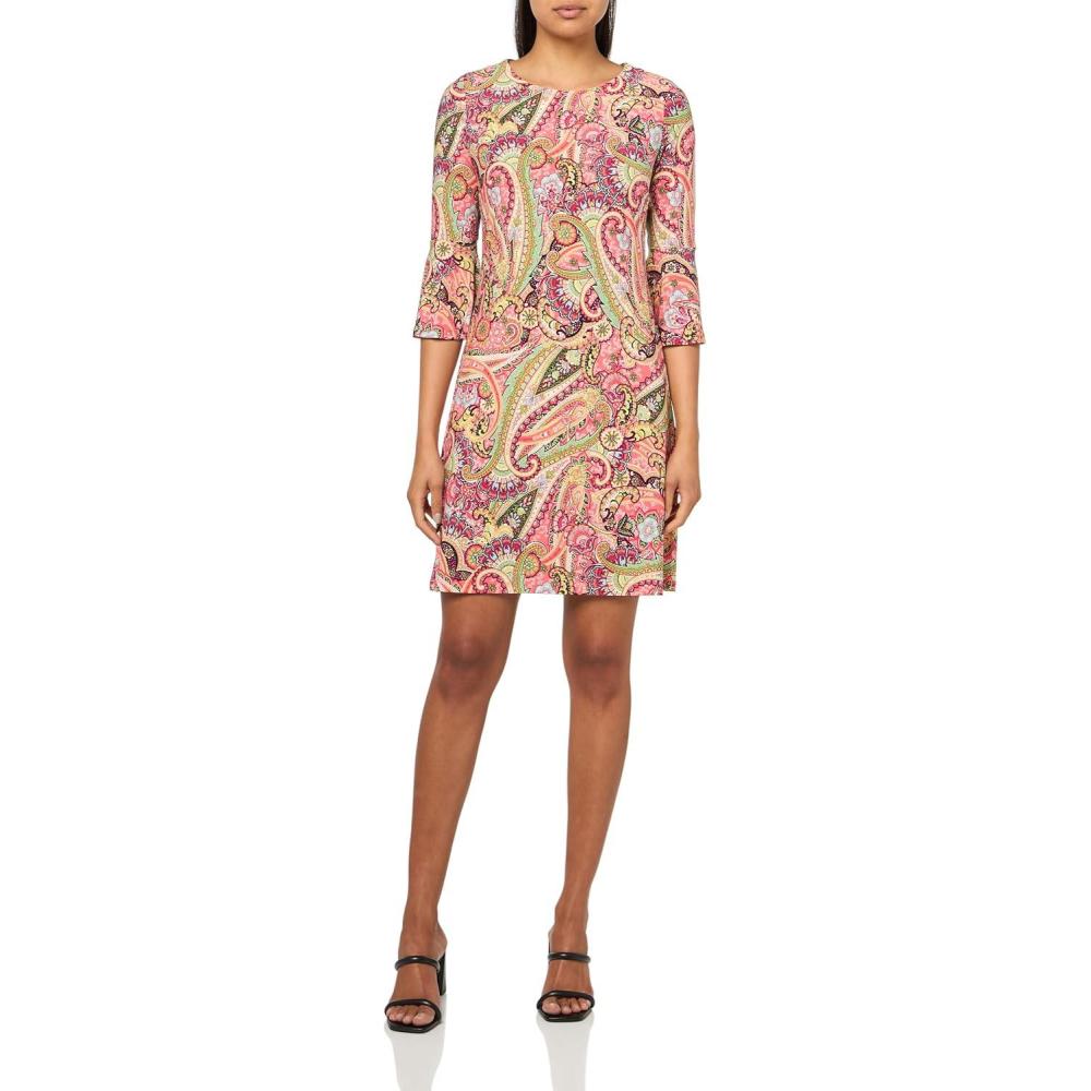 imageTommy Hilfiger Womens Long Sleeve Round Neck Shift DressSherbet Multi