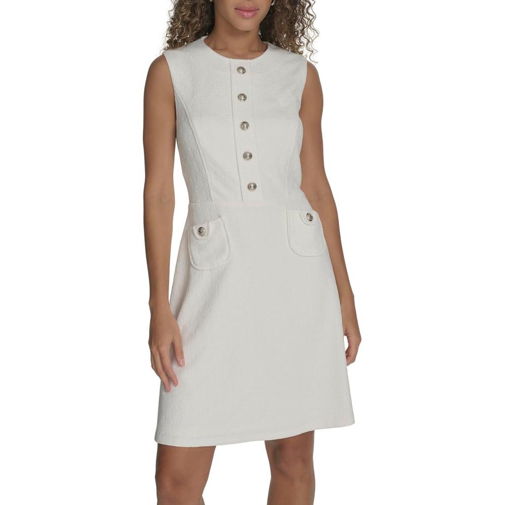 imageTommy Hilfiger Womens Pocketed Sleeveless Fit and Flare DressIvory