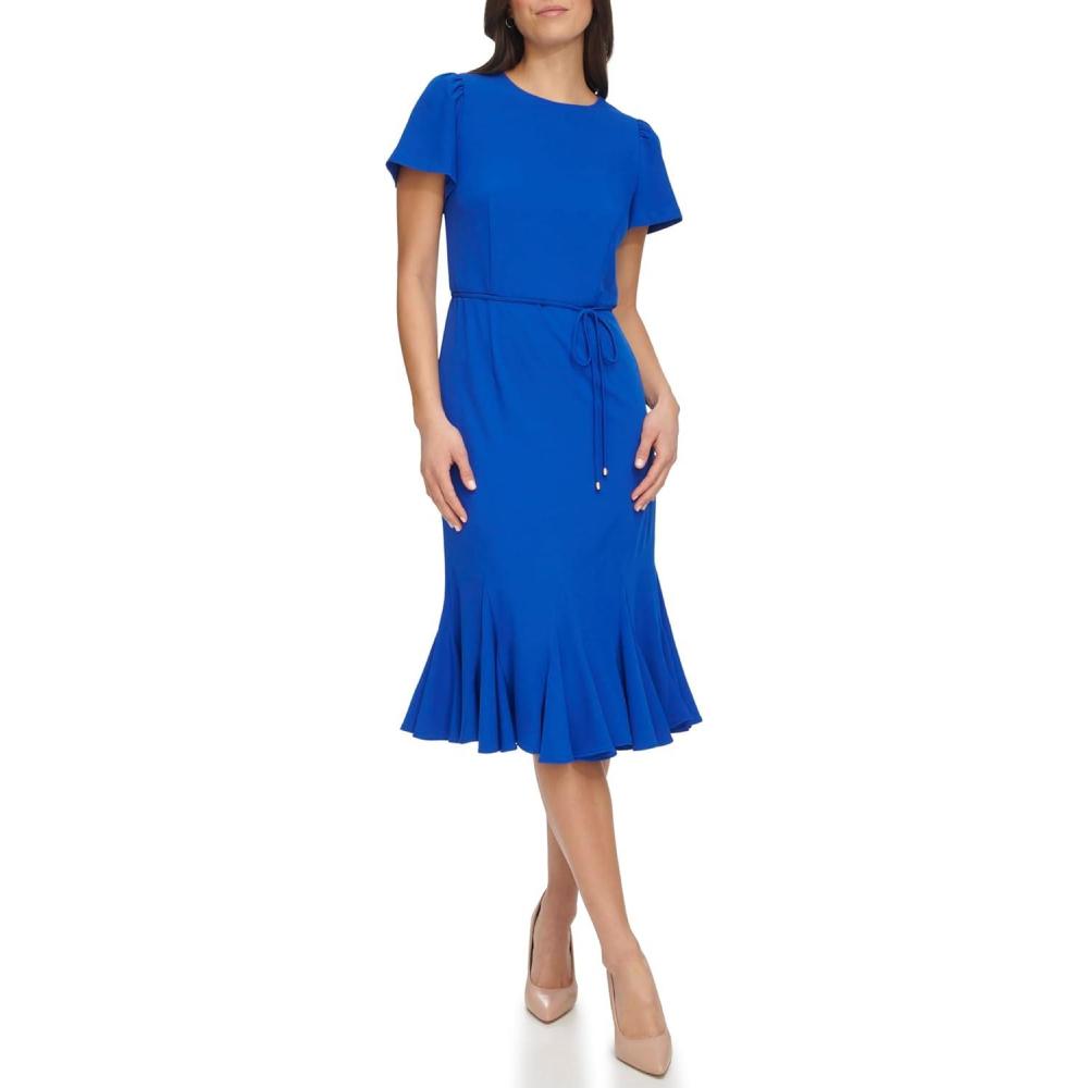 imageTommy Hilfiger Womens Short Sleeve Pleated Hem Rope Belt Midi DressJolly Green