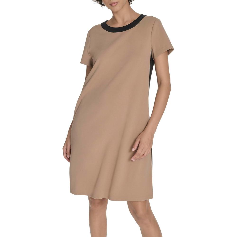 imageTommy Hilfiger Womens Short Sleeve Scuba Crepe Shift DressTruffleBlack