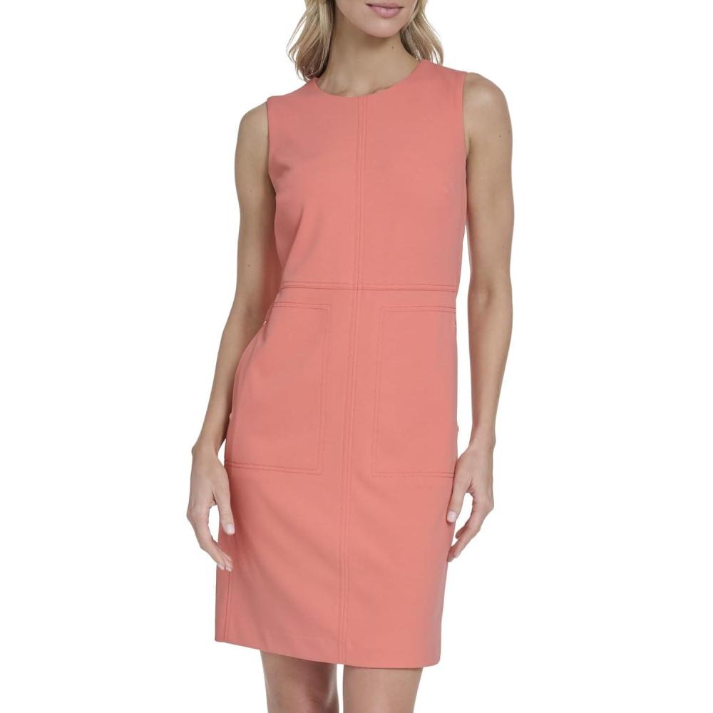 imageTommy Hilfiger Womens Sleeveless Crew Neck Scuba Crepe Sheath Mini DressBloom