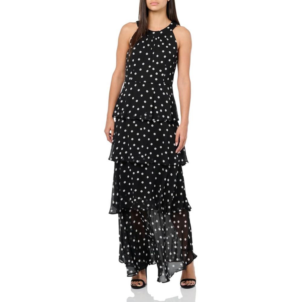 imageTommy Hilfiger Womens Sleeveless Halter Neck Tiered Skirt Maxi DressBlackIvory