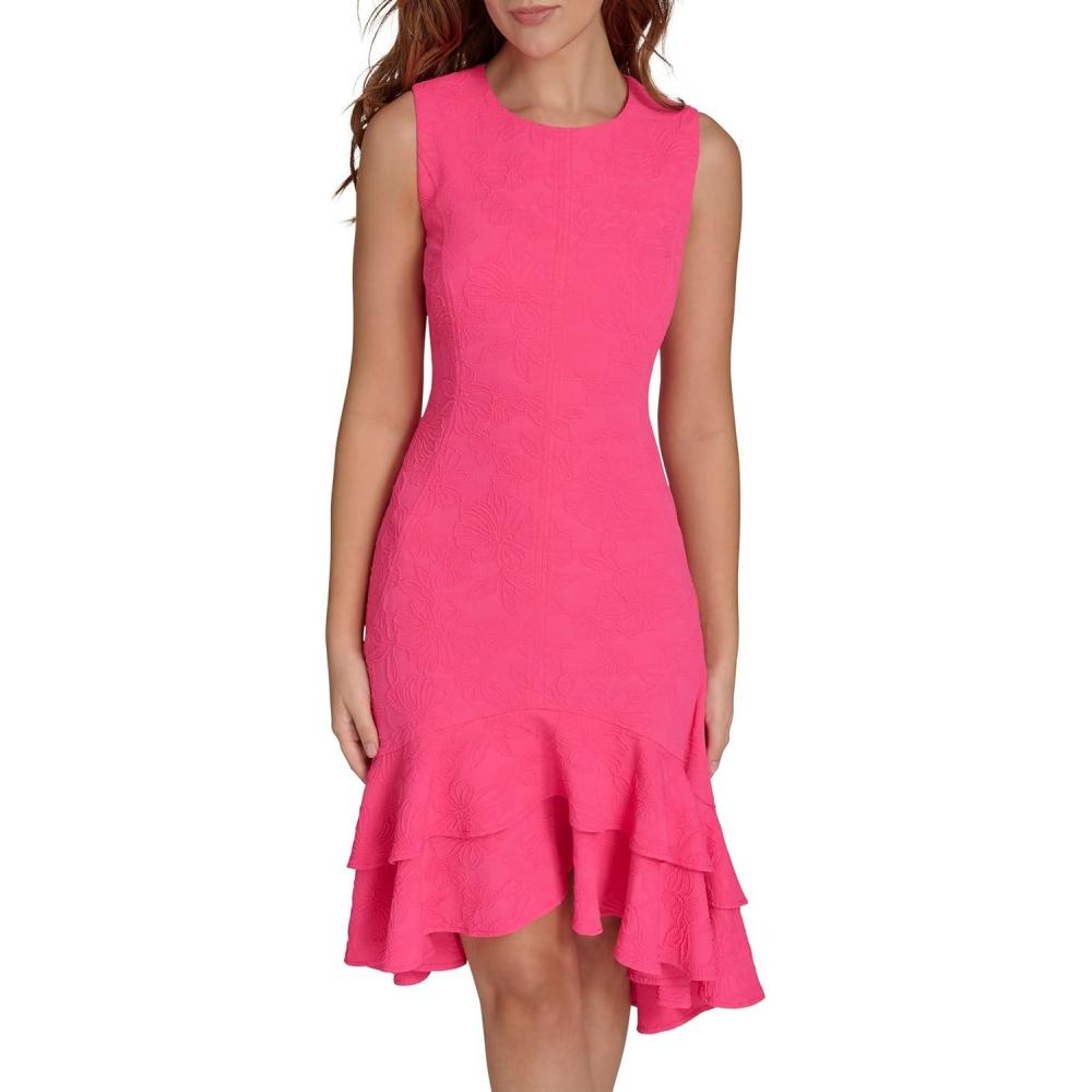 imageTommy Hilfiger Womens Sleeveless Jewel Neck Tiered Hilo Mini DressHot Pink