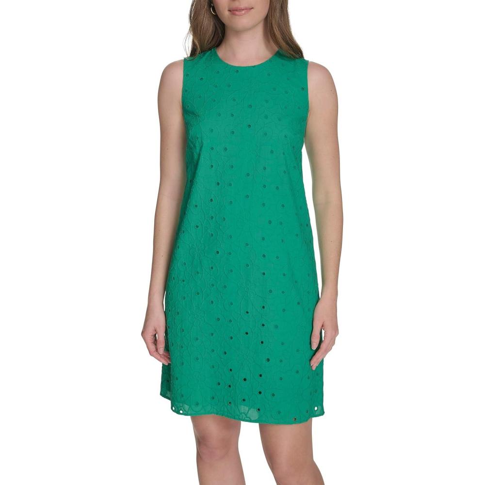 imageTommy Hilfiger Womens Sleeveless Meadow Eyelet Shift DressParakeet