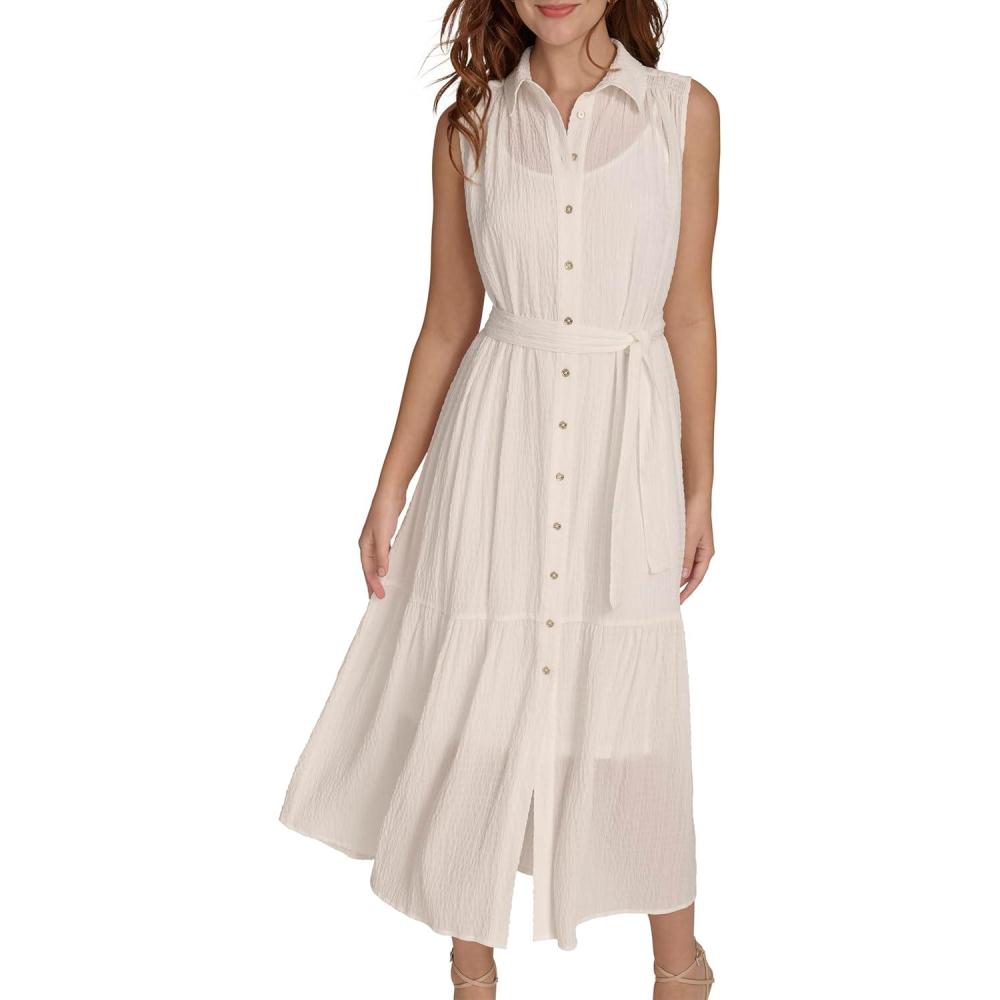 imageTommy Hilfiger Womens Sleeveless Midi Shirt DressIvory