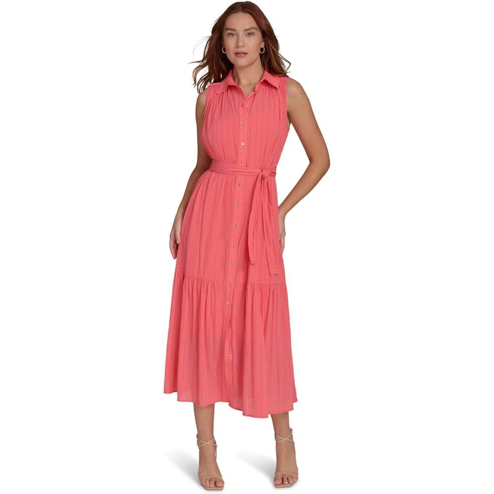 imageTommy Hilfiger Womens Sleeveless Midi Shirt DressLight Sherbet