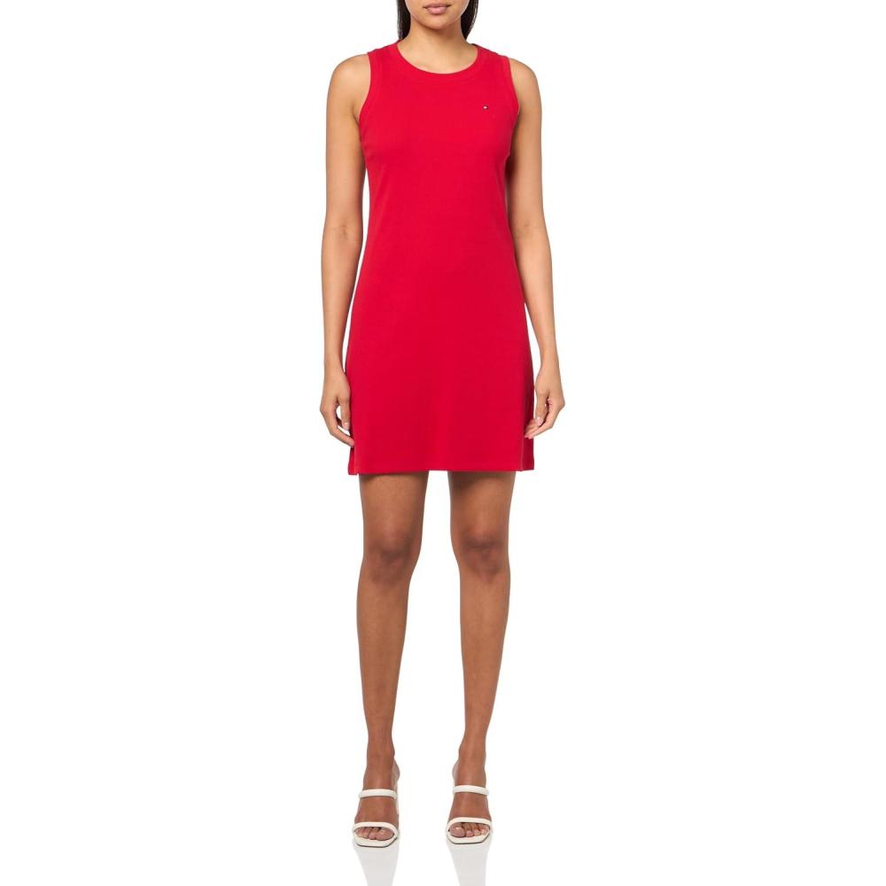 imageTommy Hilfiger Womens Sleeveless Rib Knit Chatham Tank DressScarlet