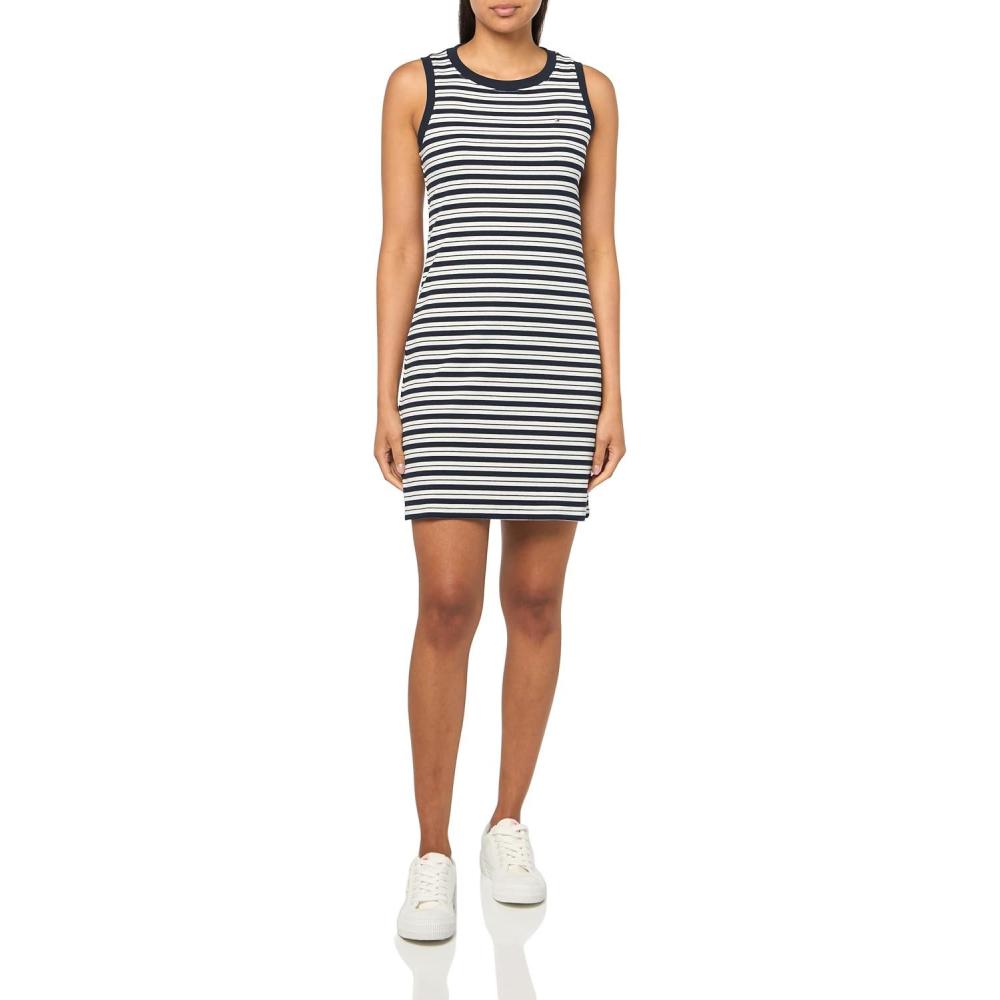 imageTommy Hilfiger Womens Sleeveless Rib Knit Chatham Tank DressSky CaptainIvory