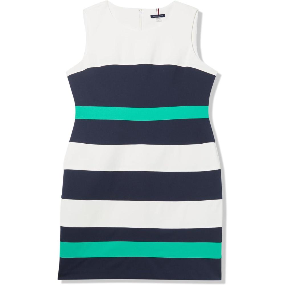 imageTommy Hilfiger Womens Sleeveless Striped Scuba Crepe Sheath Mini DressIvorySky CaptainParakeet