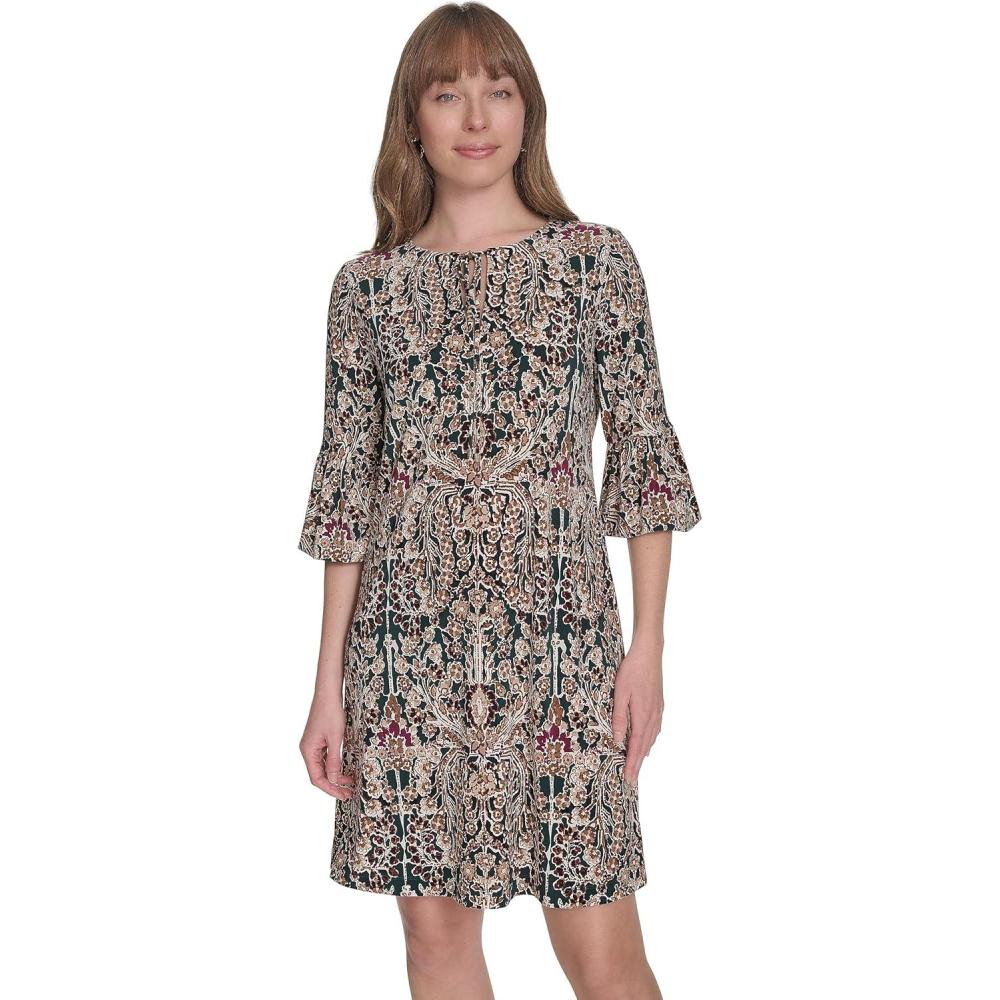 imageTommy Hilfiger Womens Vneck 34 Sleeve Shift DressCypress Multi