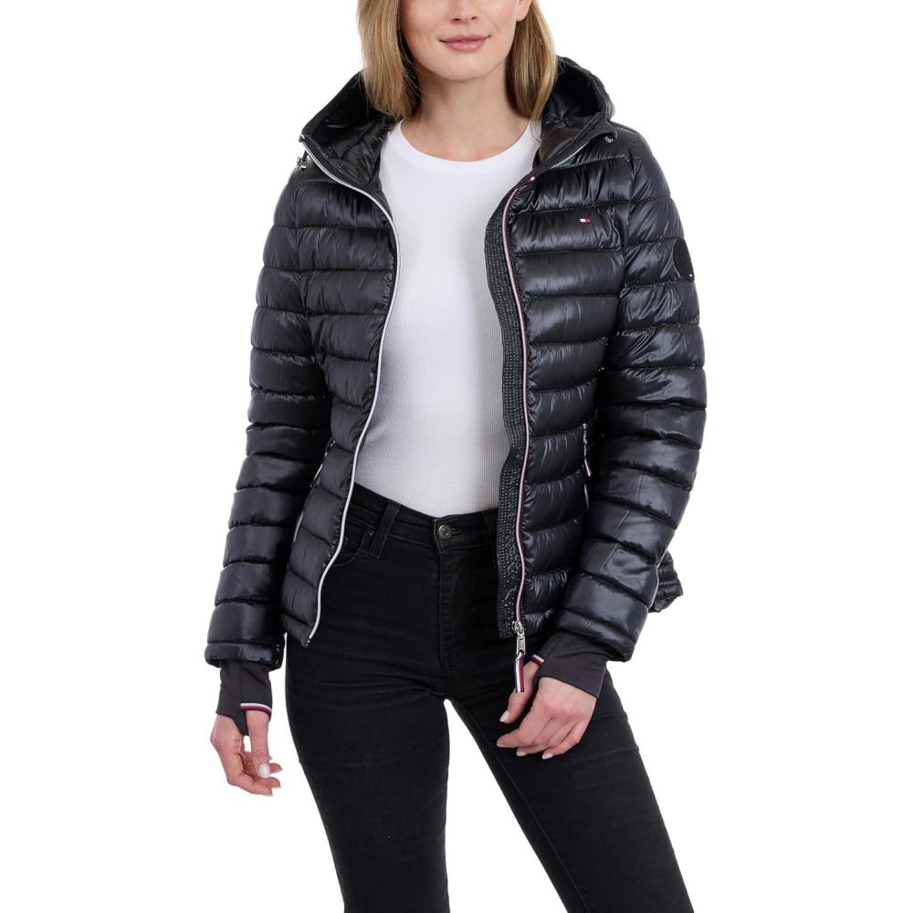 imageTommy Hilfiger womens Puffer Jacket Lightweight Packable Jacket With Hood amp BagBlack