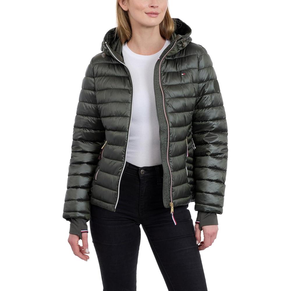 imageTommy Hilfiger womens Puffer Jacket Lightweight Packable Jacket With Hood amp BagOlive