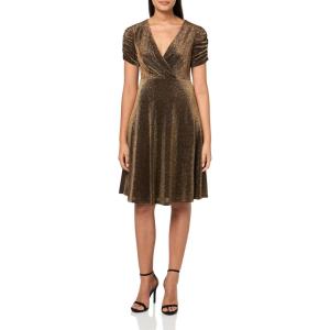 Tommy Hilfiger Floral Ruche Empire Waist Fit-and-Flare(Bronze/Black)