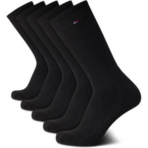 Tommy Hilfiger Men’s Athletic Cushioned Crew Socks (5-Pack)(Black)