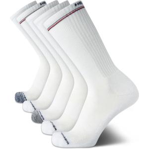 Tommy Hilfiger Men’s Athletic Cushioned Crew Socks (5-Pack)(White/Grey)