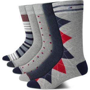 Tommy Hilfiger Mens Dress Socks – 5 Pack Lightweight Everyday Crew Work Socks for Men for Casual & Formal Wear, Size 7-12(Grey/Navy Argyle)
