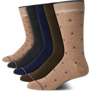 Tommy Hilfiger Mens Dress Socks – 5 Pack Lightweight Everyday Crew Work Socks for Men for Casual & Formal Wear, Size 7-12(Khaki Assorted)