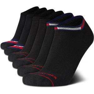 Tommy Hilfiger Mens No Show Socks – 6 Pack Cushioned Performance Stretch Athletic Low Cut Socks for Men(All Black)